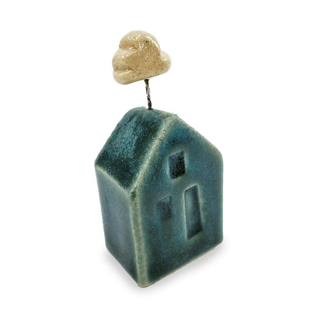 Tiny Pottery House - Dark Teal with Cloud (Matte or Gloss) by Tasha McKelvey
