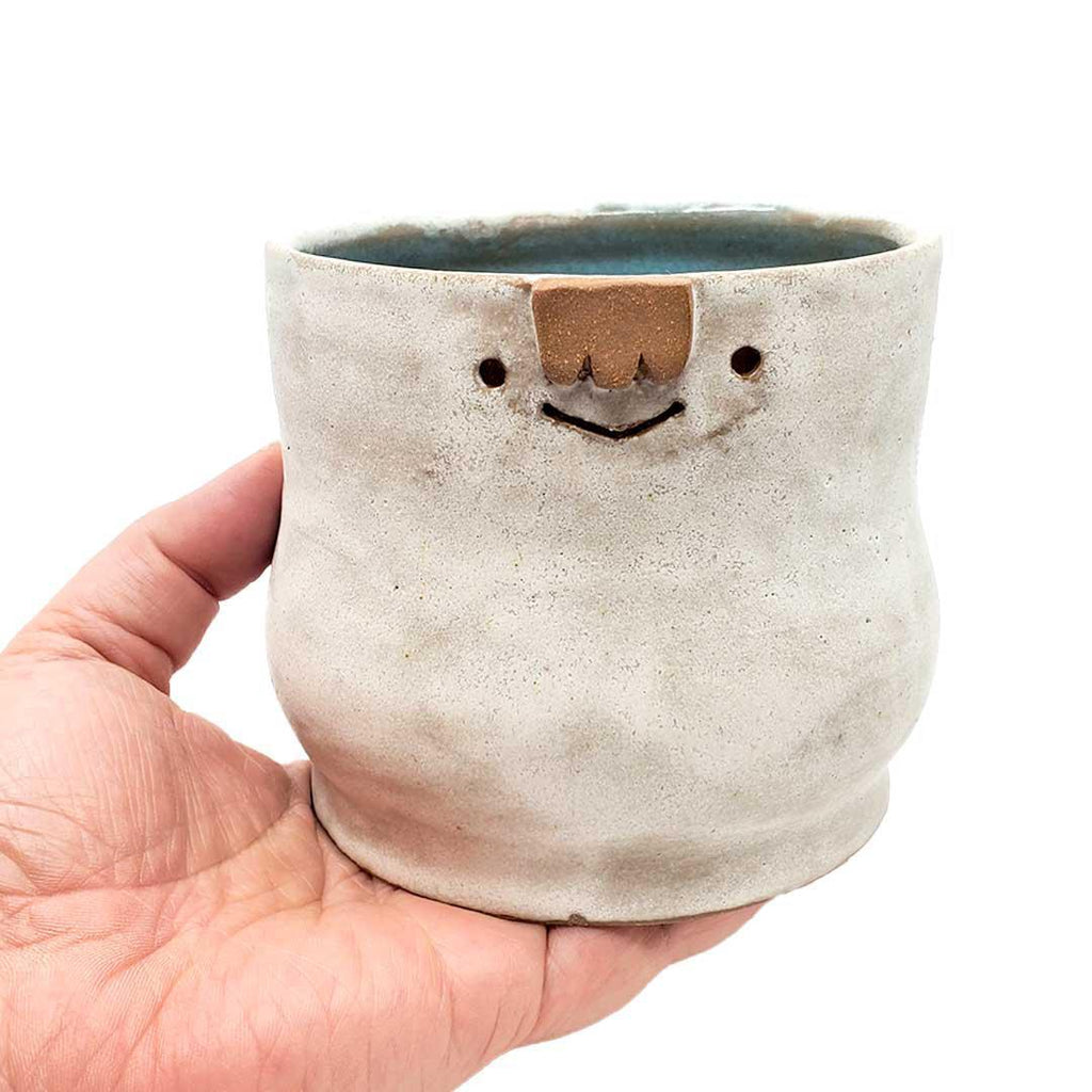 Friendly Pot - M -  White Curvy Cachepot (Teal Interior) by Kathy Manzella Ceramics