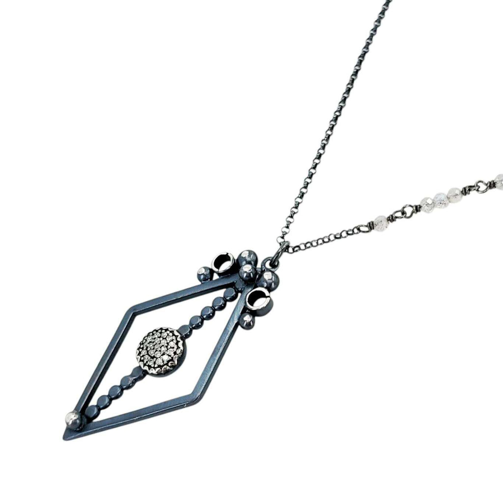 Necklace - Pave Open Frame Diamond Pendant (Sterling Silver, Diamond, Labradorite) by 314 Studio