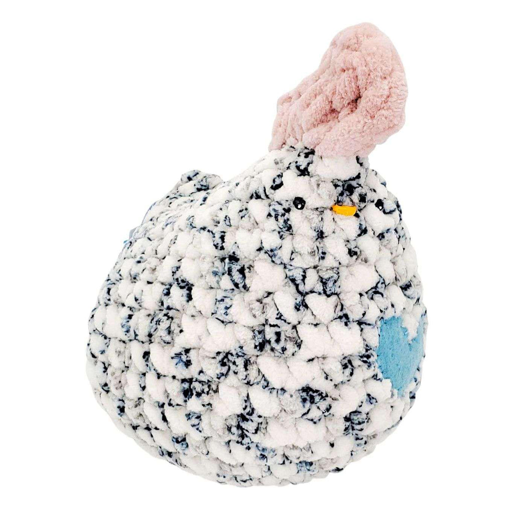 Plush Toy - Large Speckled Black and White Chicken (Blue Heart) by Moyo Workshop