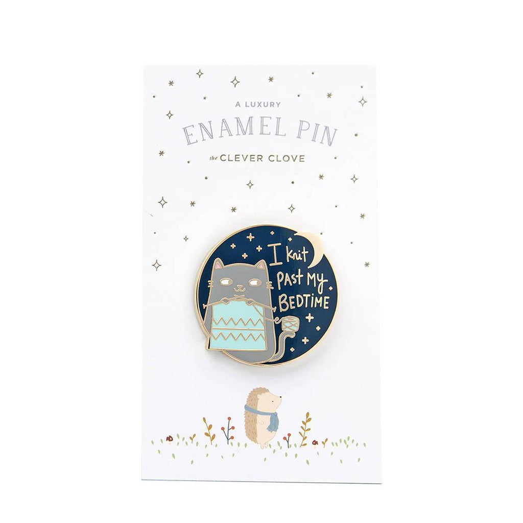 Enamel Pin - I Knit Past My Bedtime Cat Cat by The Clever Clove