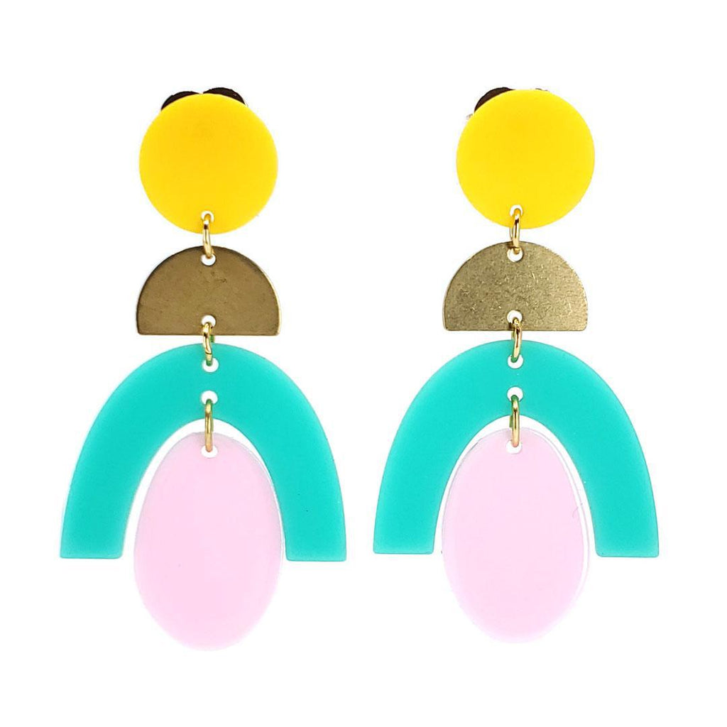 Earrings - Arch with Oval (Teal & Pink) by Chubby Bunny