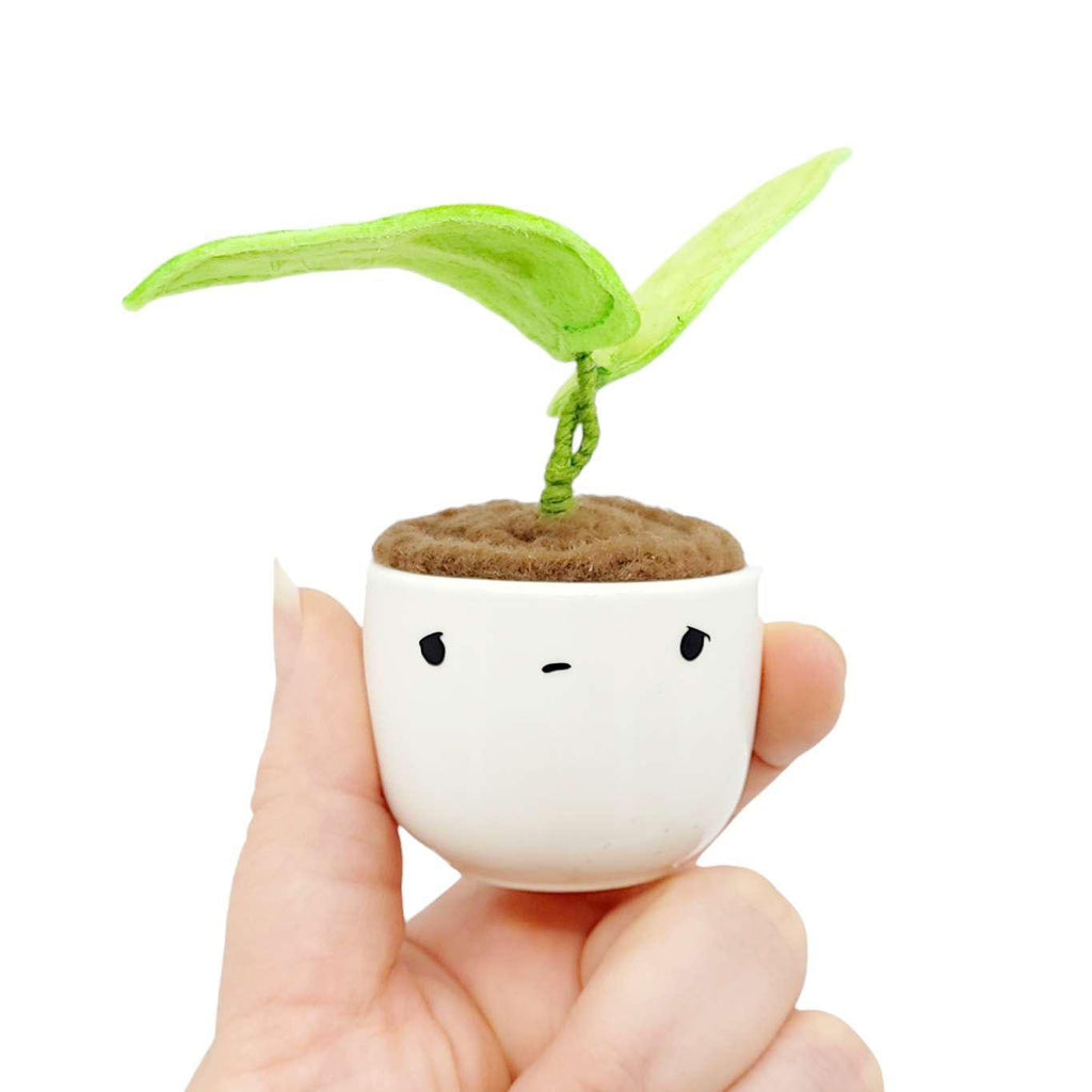 Collectible - Little Sprout Fabric Plant (Sad with Wide Light Green Leaves) by World of Whimm