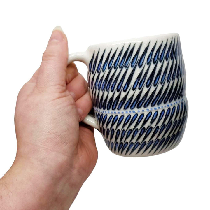 Mug - Small in Outward Diagonal Tiered Linear with Blue Accents by Britt Dietrich Ceramics