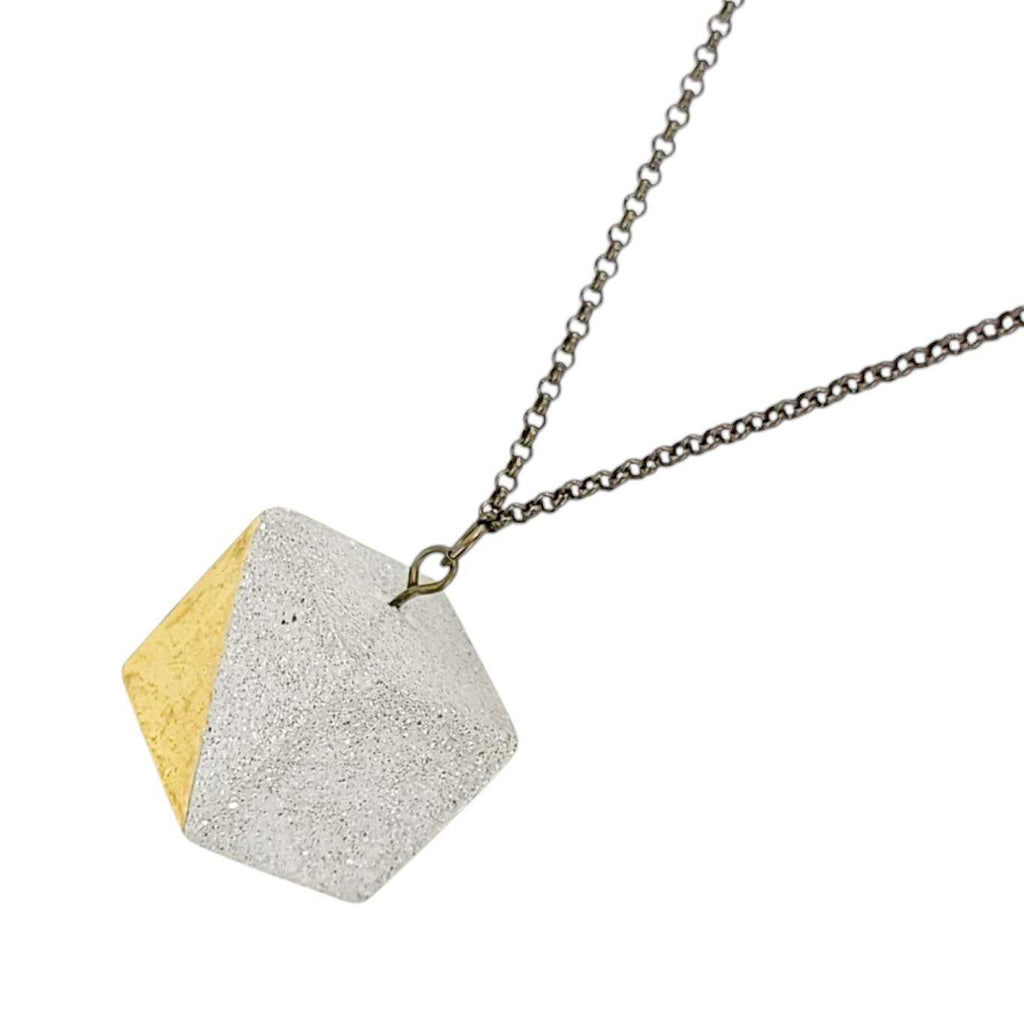 Necklace - Gilded Concrete Cube Pendant (Gold) by Studio Corbelle