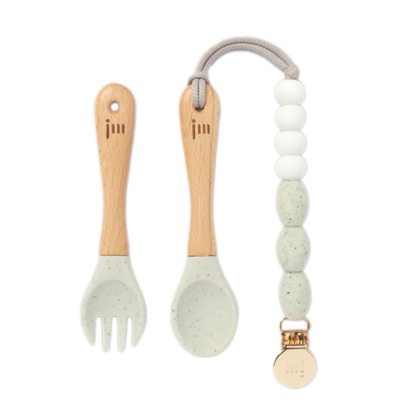 Feeding Set - Fork and Spoon with Clip (Moonlight Gray) by January Moon