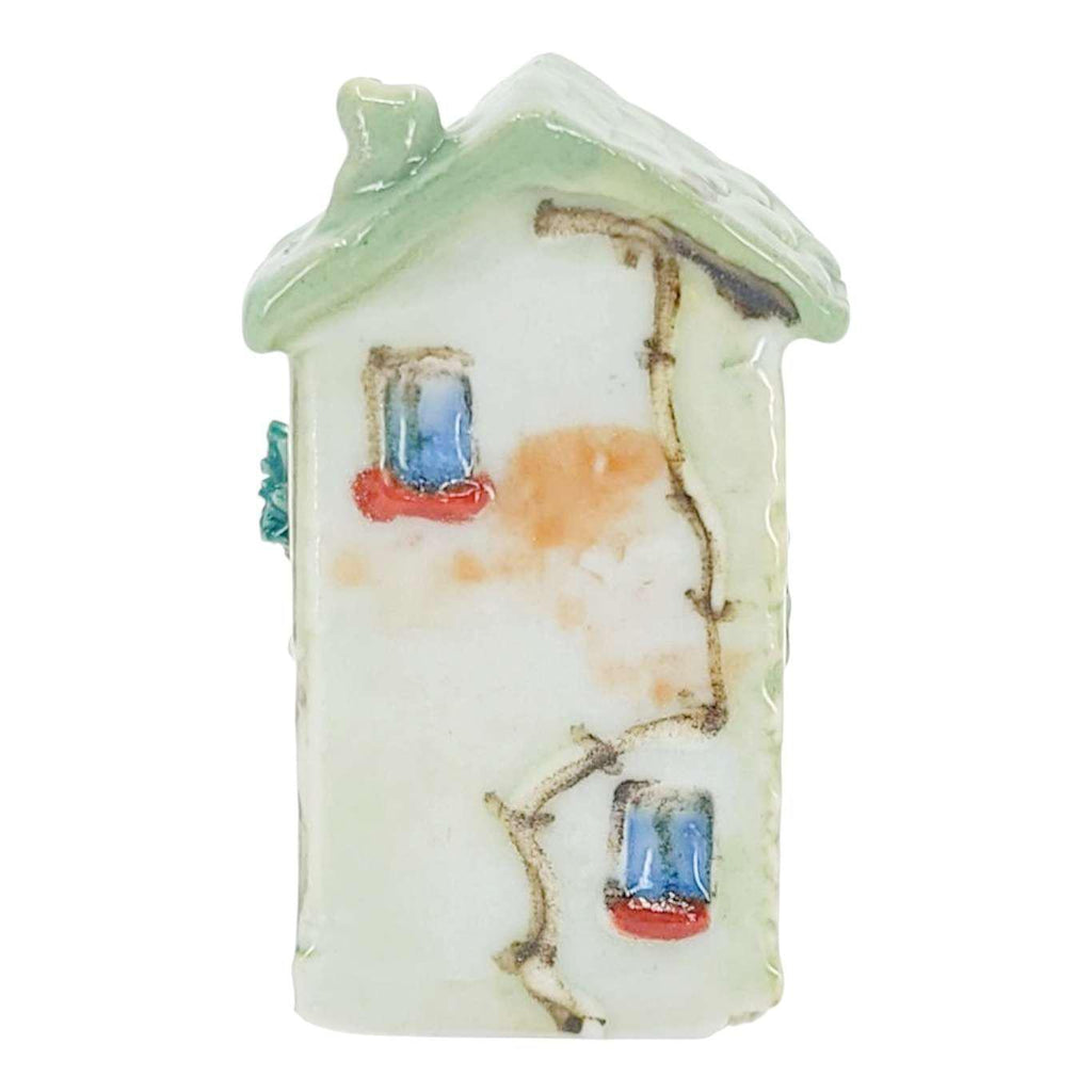 Collectible - Tiny House - Plants (White Walls, Green Roof, Brown Door) by Mist Ceramics