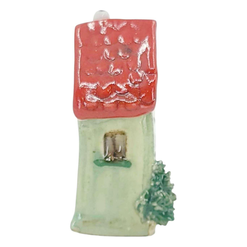 Collectible - Tiny House (Green Walls, Red Roof, Blue Door) by Mist Ceramics