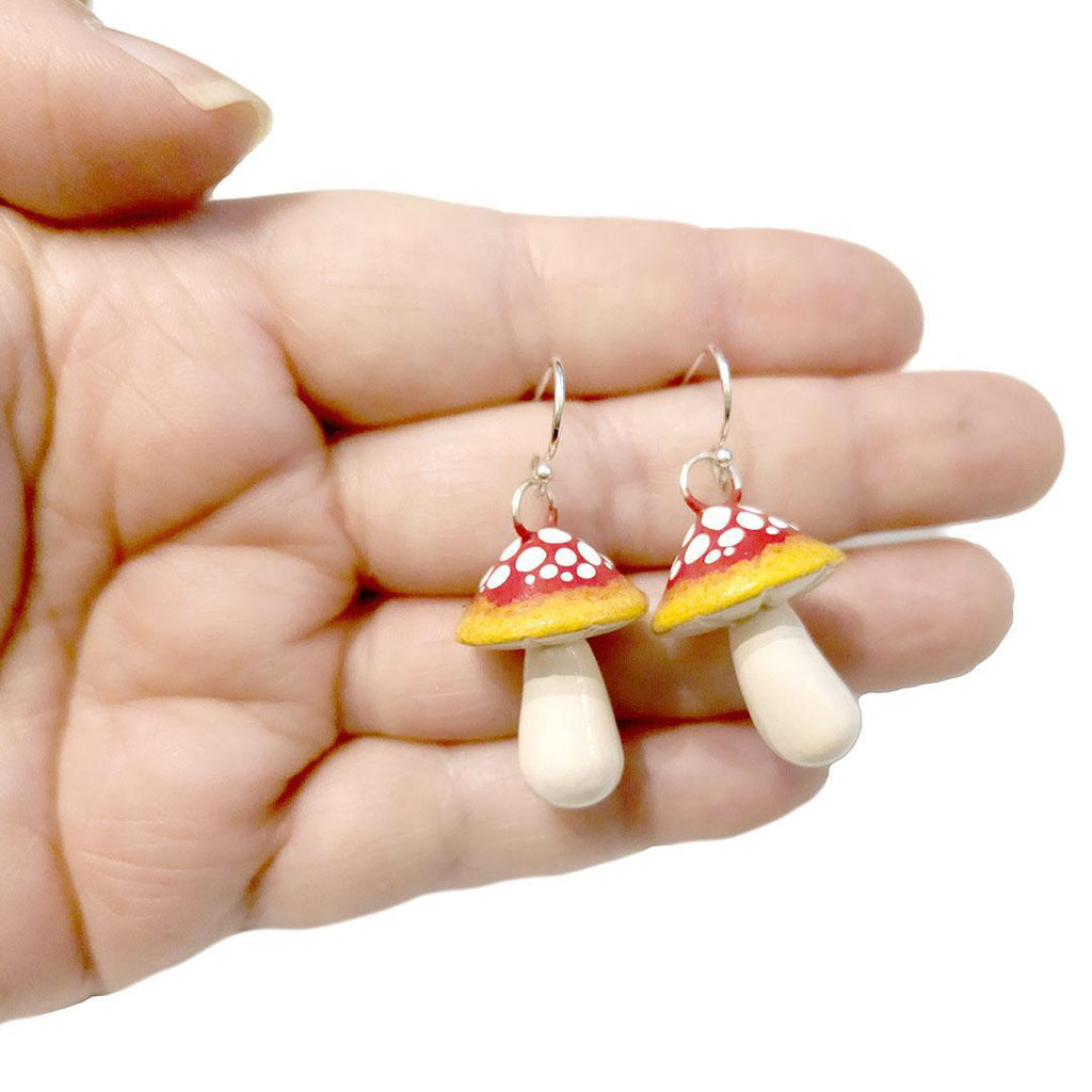 Earrings - Large Red Mushroom Drops by Mariposa Miniatures