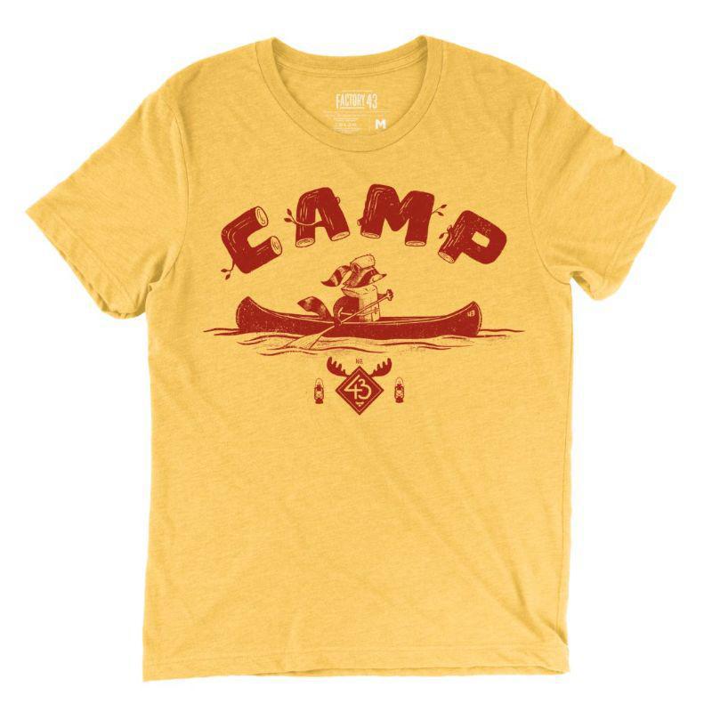 Adult Crew Neck - Camp 43 Canoe Raccoon Gold Tee (XS - 2XL) by Factory 43