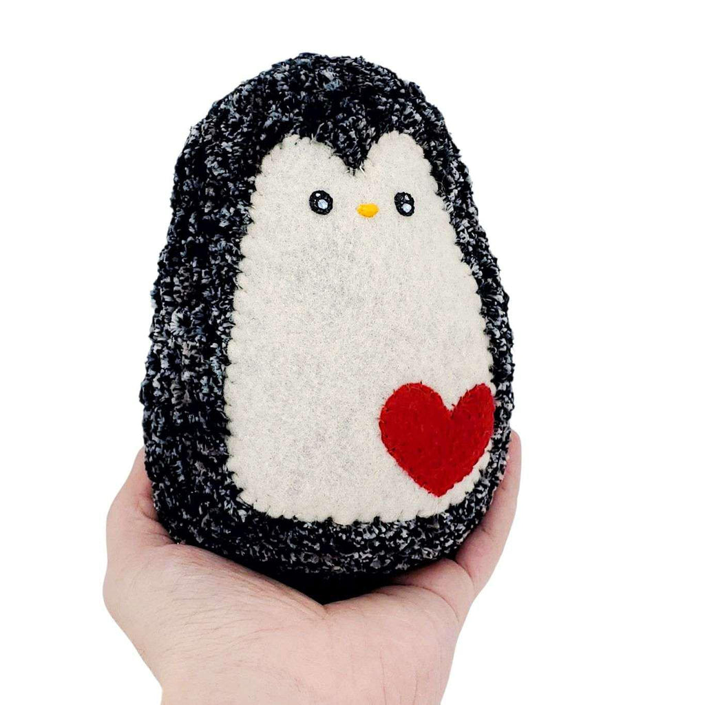 Plush Toy - Large Penguin (Speckled Black and White with Red Heart) by Moyo Workshop