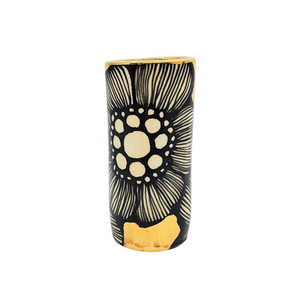 Vase - 4in - Floral Cylinder with 22k Gold Background (C) by Hsieh Clay SF