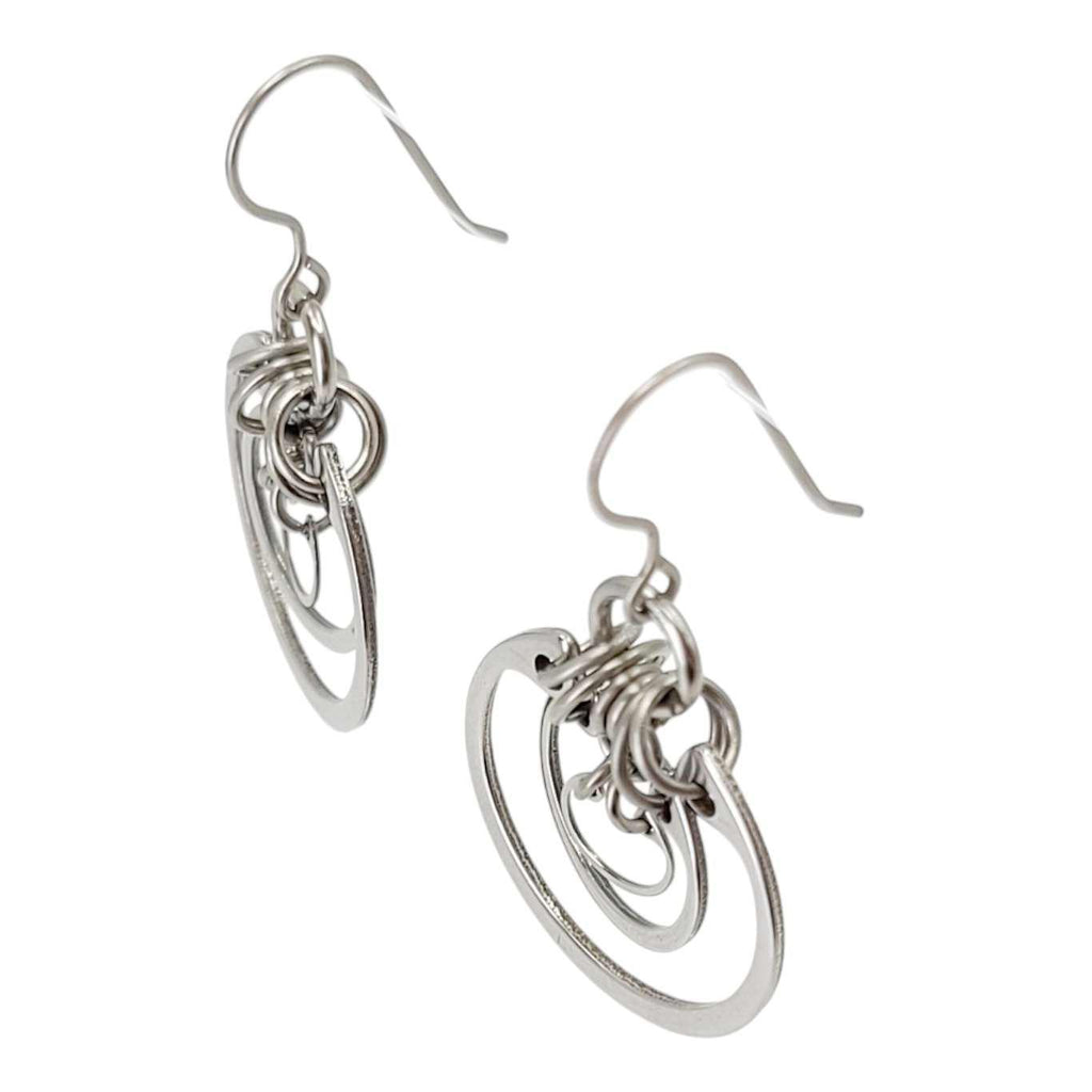Earrings - Small Concentric Rings (Stainless Steel and Titanium) by Wraptillion