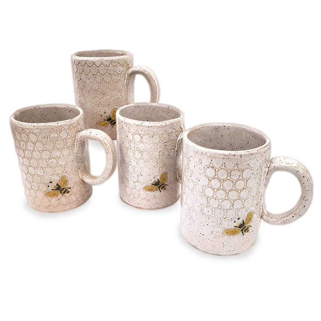 Mug - 16oz - Bees on Honeycomb Ceramic Mug (A or B) by White Squirrel Clayworks