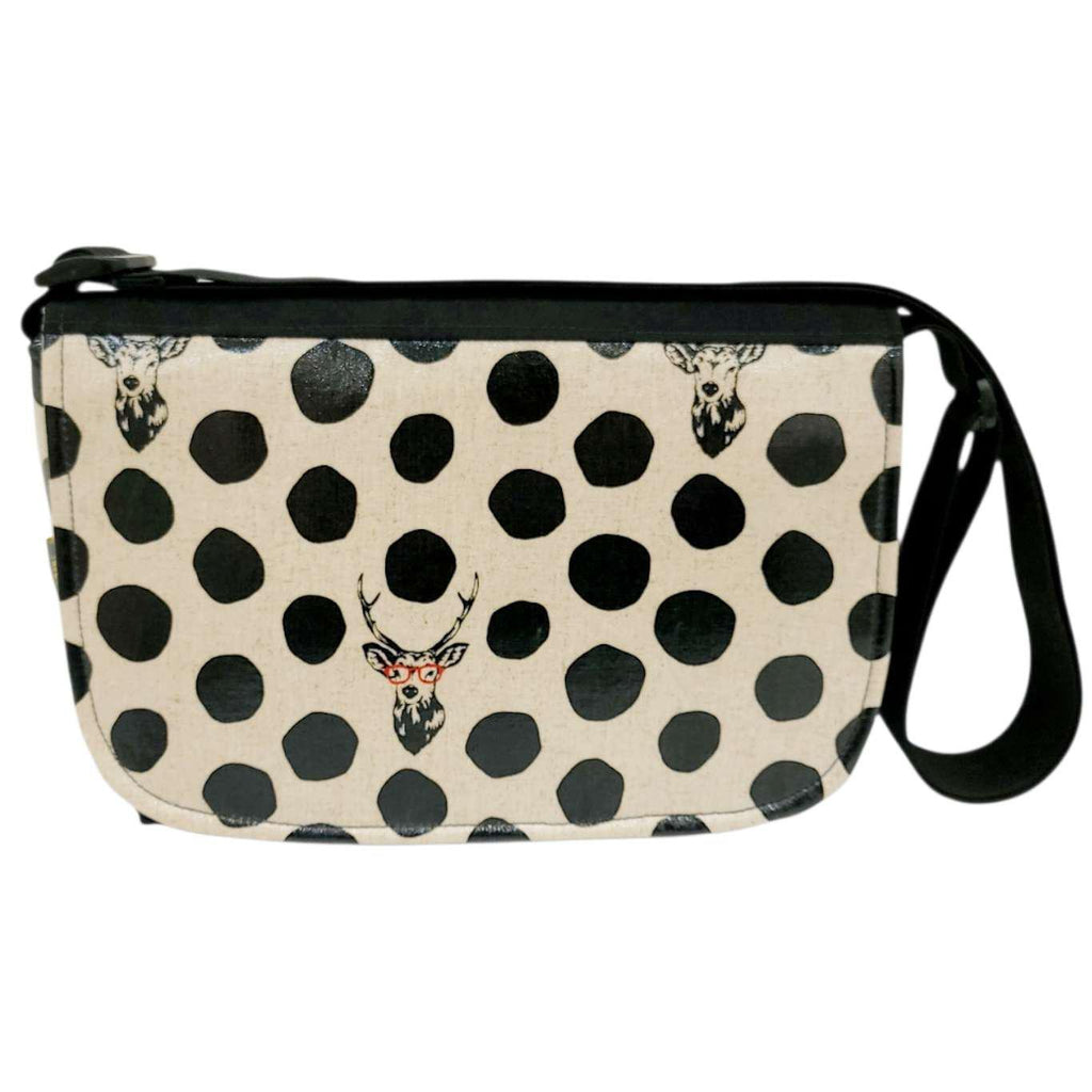 Bag - Short Messenger (Deer and Dots on Linen) by Laarni and Tita