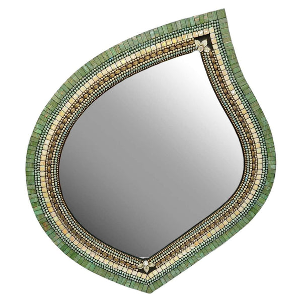 Mosaic Mirror - 22x24in Leaf (Jade Cream) by Zetamari Mosaic Artworks
