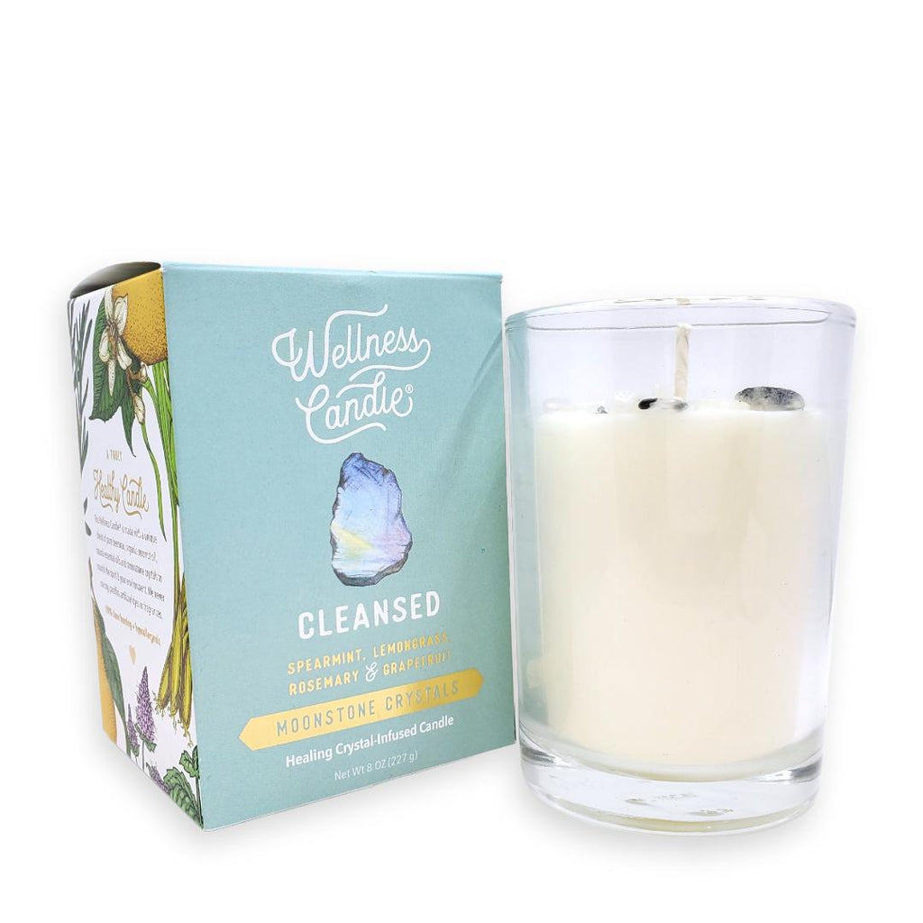 Candle 8oz - Moonstone (Cleansed) Clear Glass by Bee Lucia