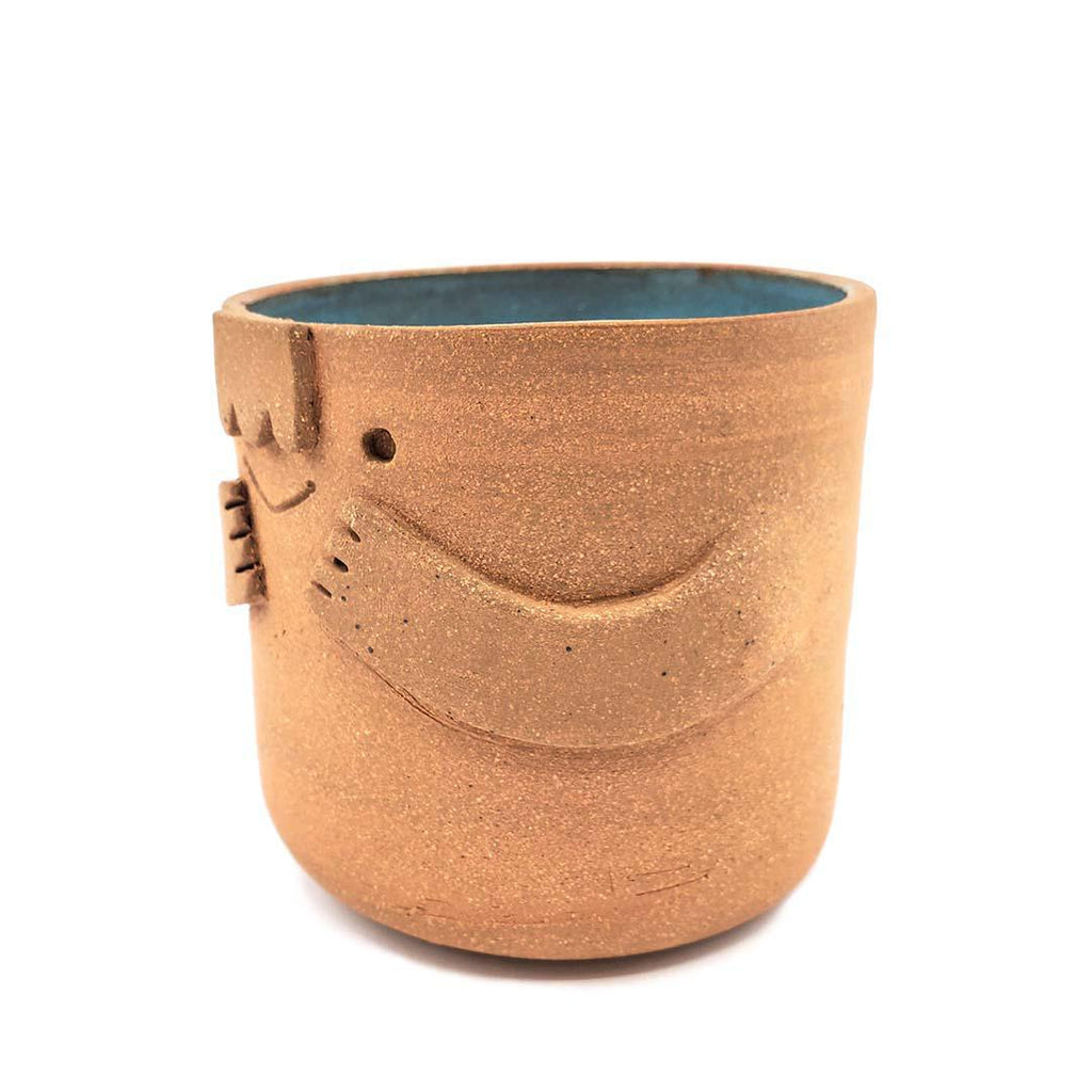 Friendly Planter-  M - Smiling with Hugs (Teal Interior) by Kathy Manzella Ceramics