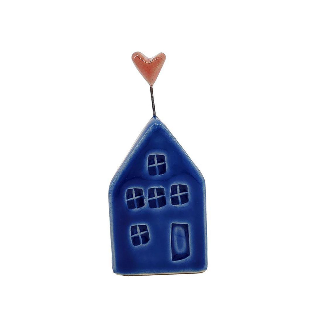 Tiny Pottery House - Dark Blue with Pink Heart by Tasha McKelvey