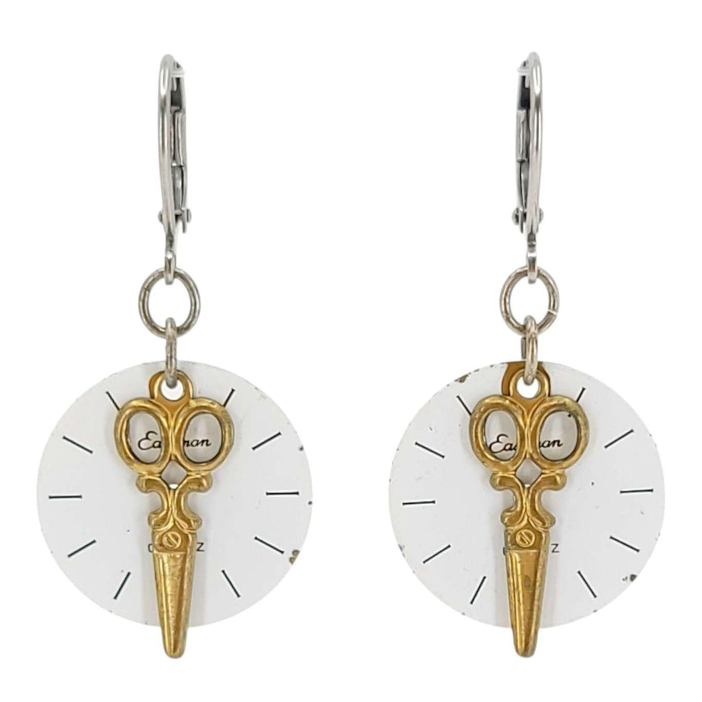 Earrings - Watch Dials - Brass Scissors by Christine Stoll | Altered Relics