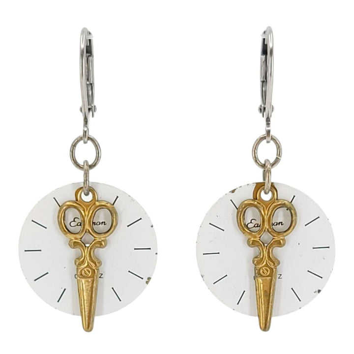 Earrings - Watch Dials - Brass Scissors by Christine Stoll | Altered Relics