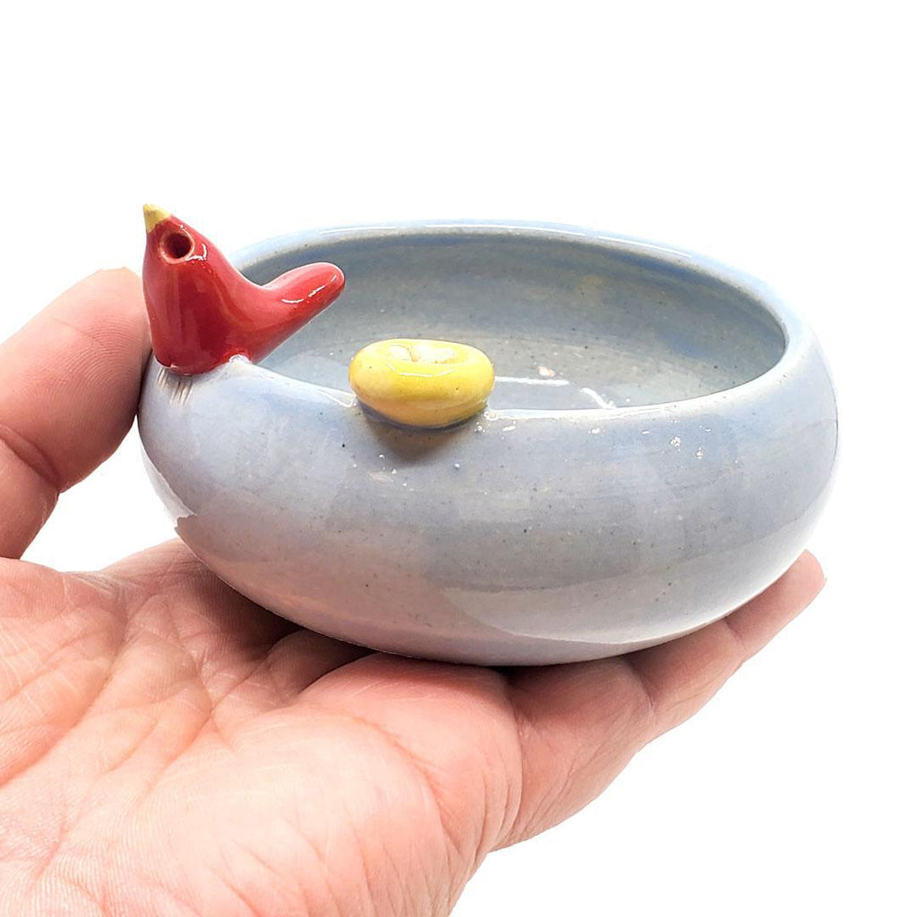 Small Bowl - Powder Blue Bowl with Red Bird and Yellow Nest by Tasha McKelvey