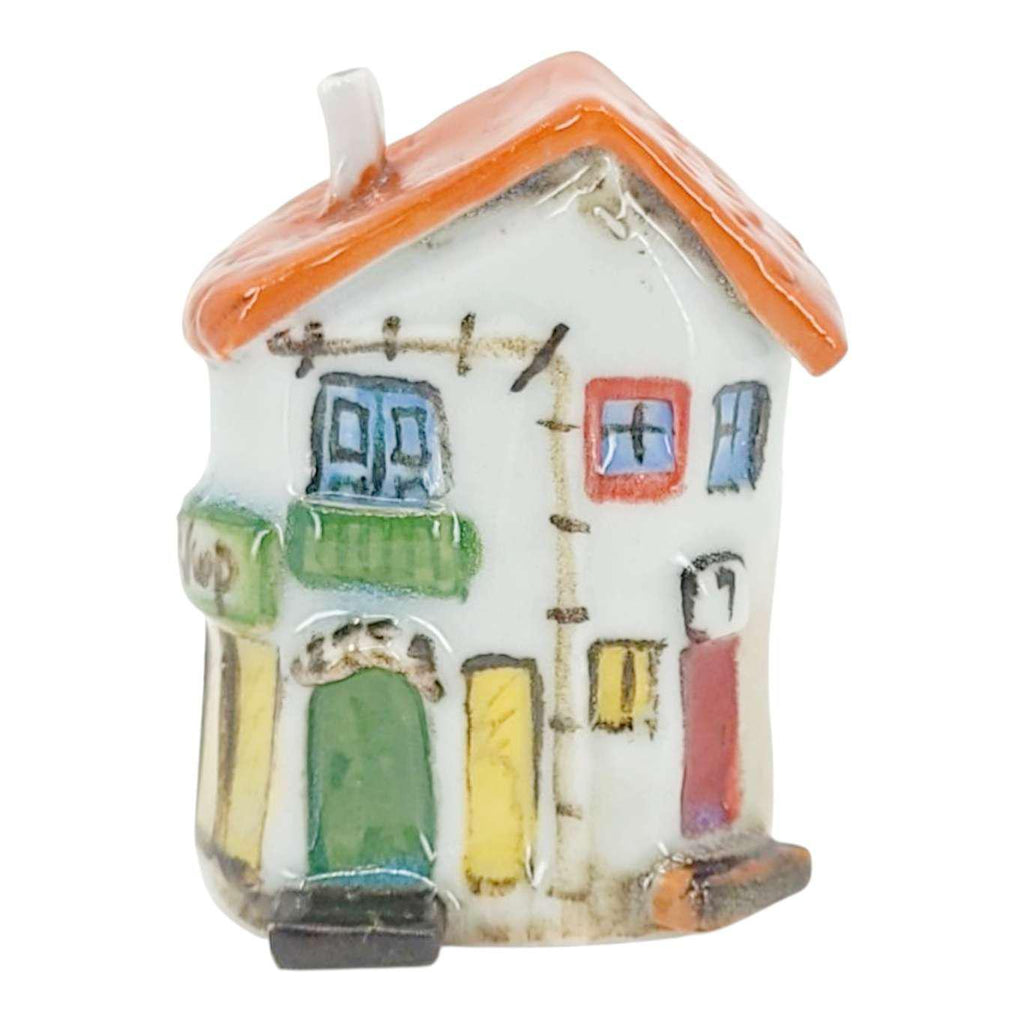 Collectible - Tiny House - Giftshop (White Walls, Orange Roof, Green Door) by Mist Ceramics