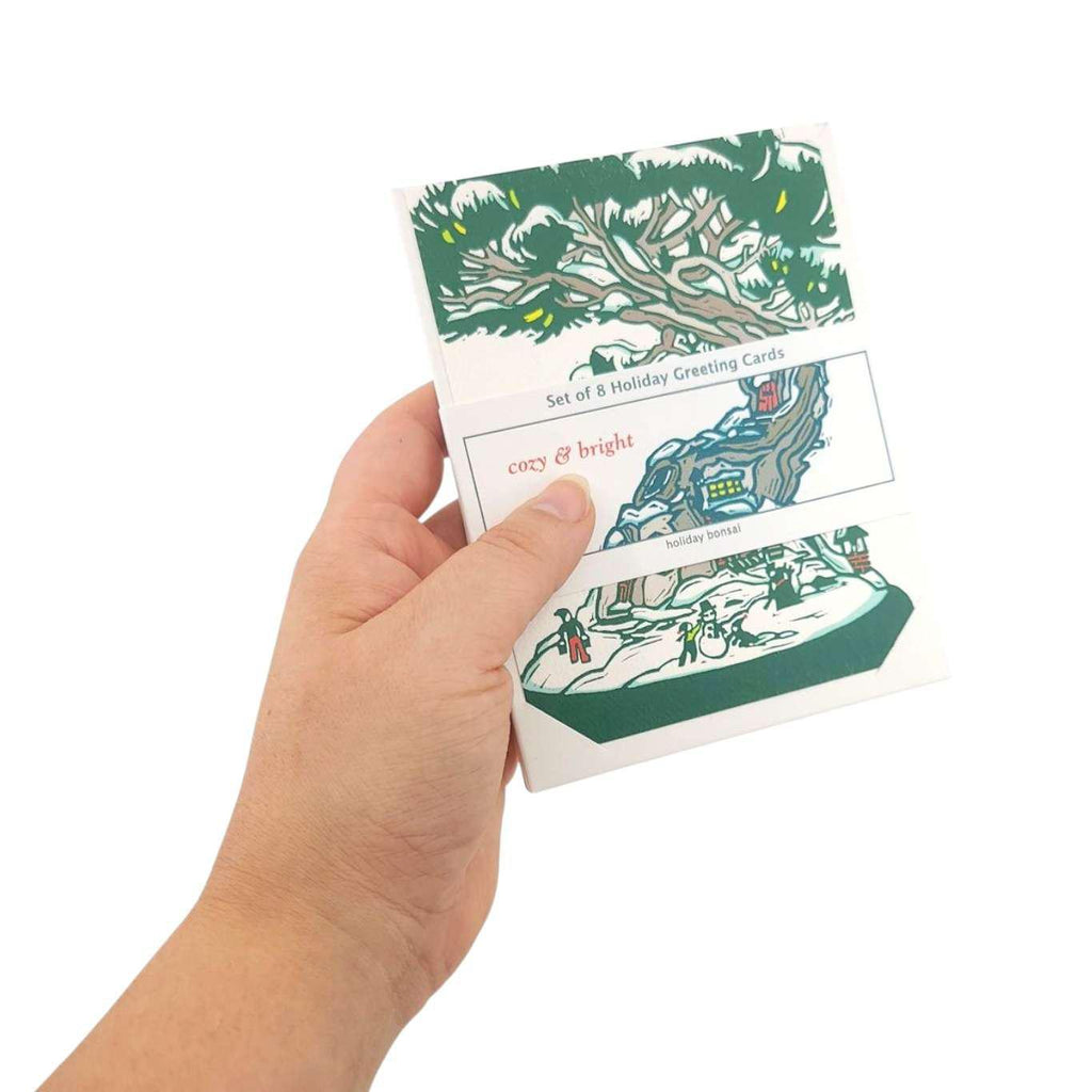 Card Set of 8 - Cozy & Bright Bonsai Holiday Cards by Little Green