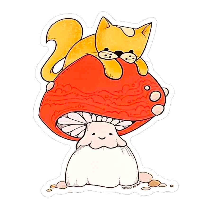 Sticker - Cat on a Mushroom by World of Whimm