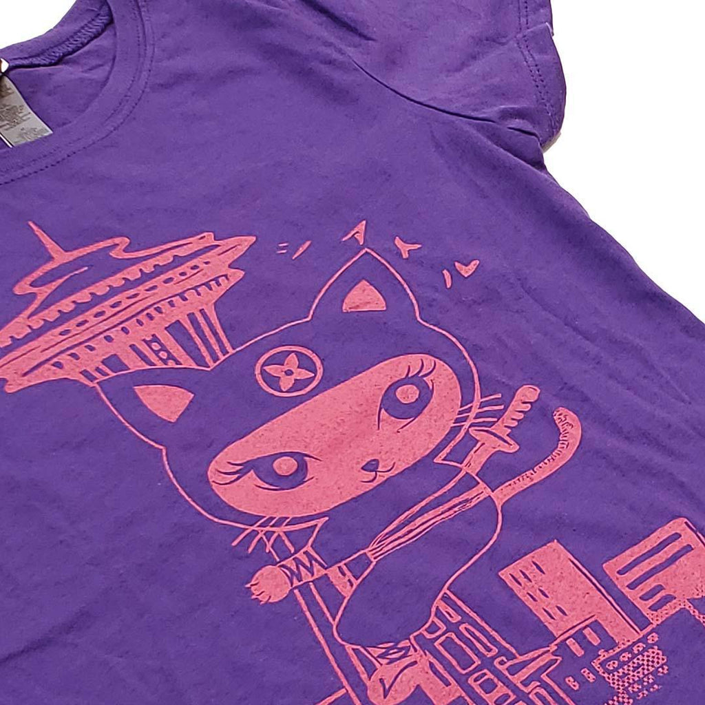 Kids Tee - Seattle Ninja Kitty Pink on Purple by Namu