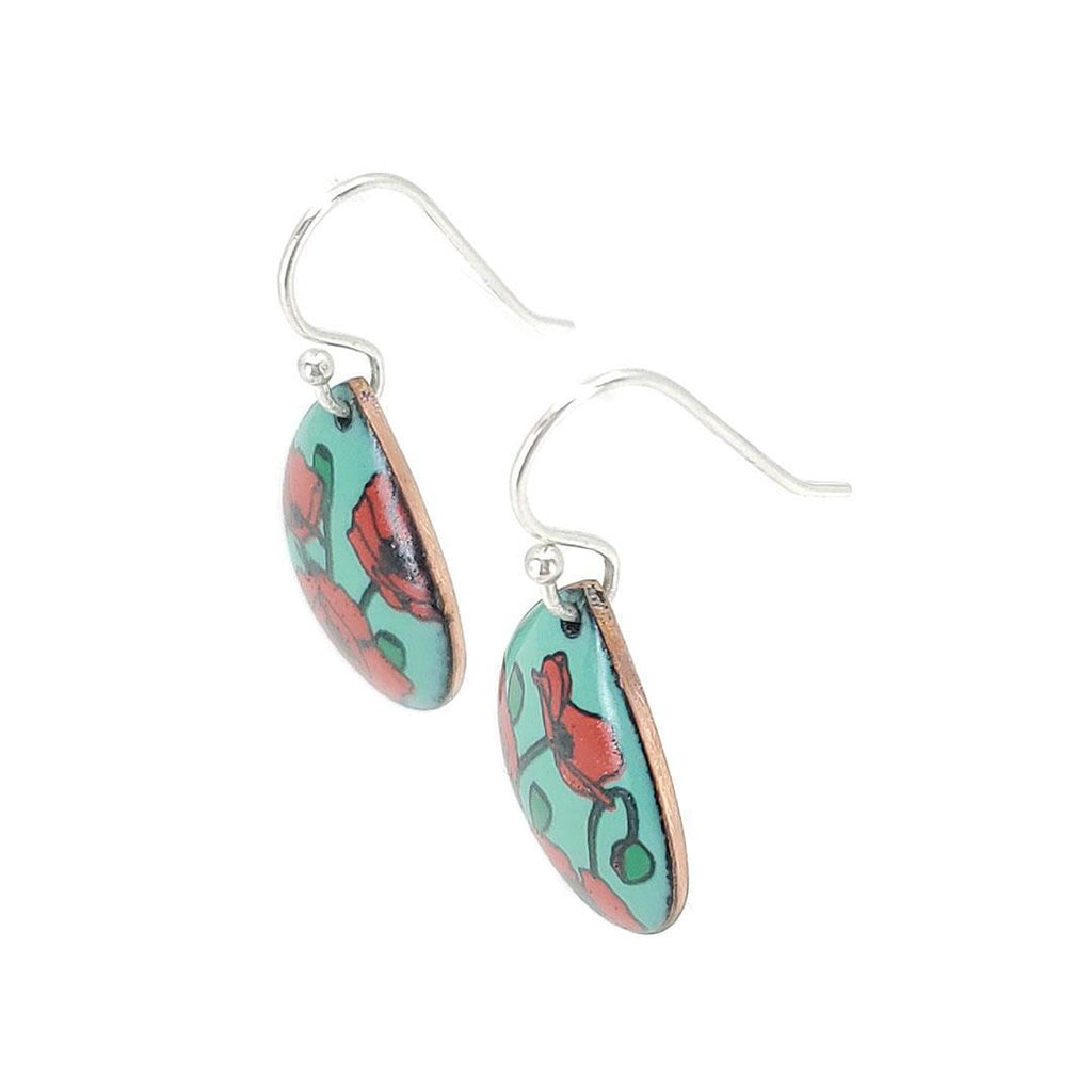 Earrings - Red Poppies Small Teardrop (Turquoise) by Magpie Mouse