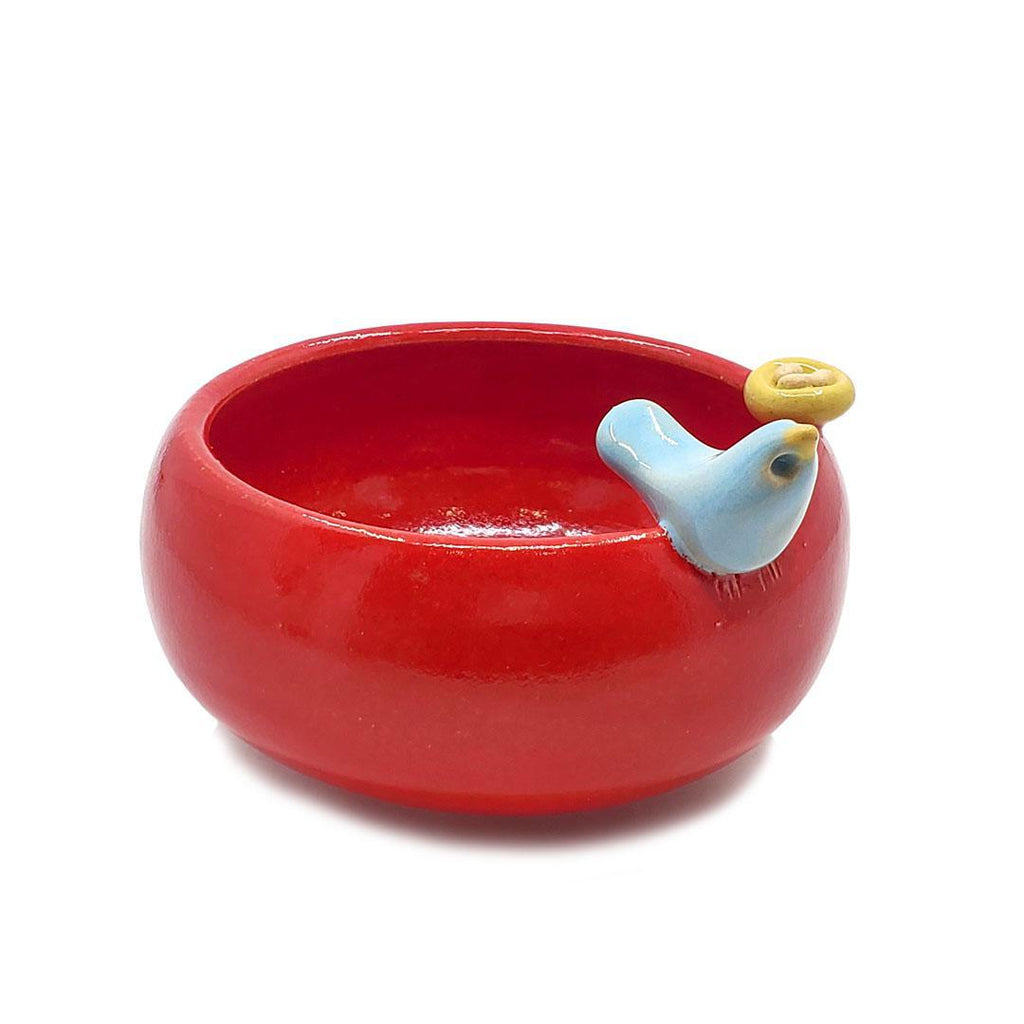 Small Bowl - Red with Nest (Light Blue Bird) by Tasha McKelvey