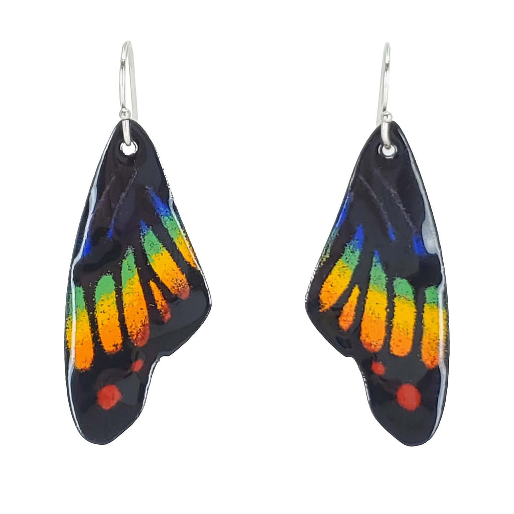 Earrings - Monarch Butterfly Wings (Rainbow Red Dots) by Magpie Mouse Studios