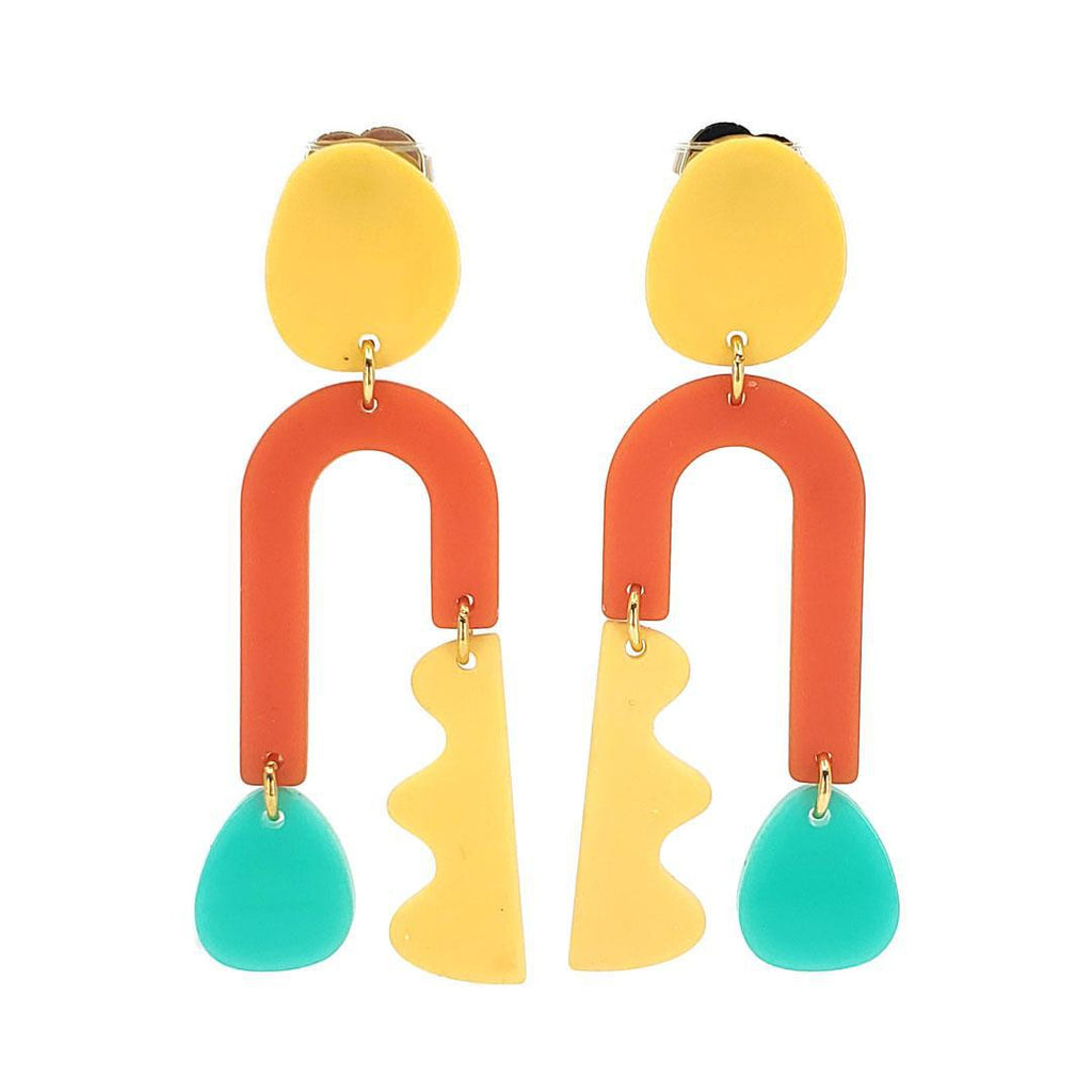 Earrings - New Wave Asymmetric (Yellow & Orange) by Chubby Bunny
