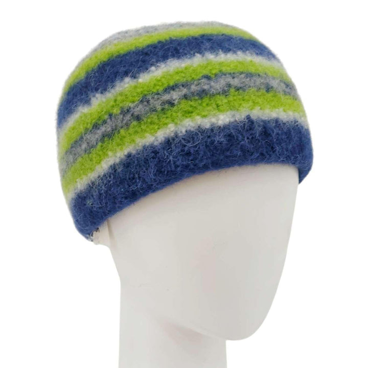 Hat - Felted Wool Cap in Blue Green Stripe (Assorted Sizes) by Snooter-doots