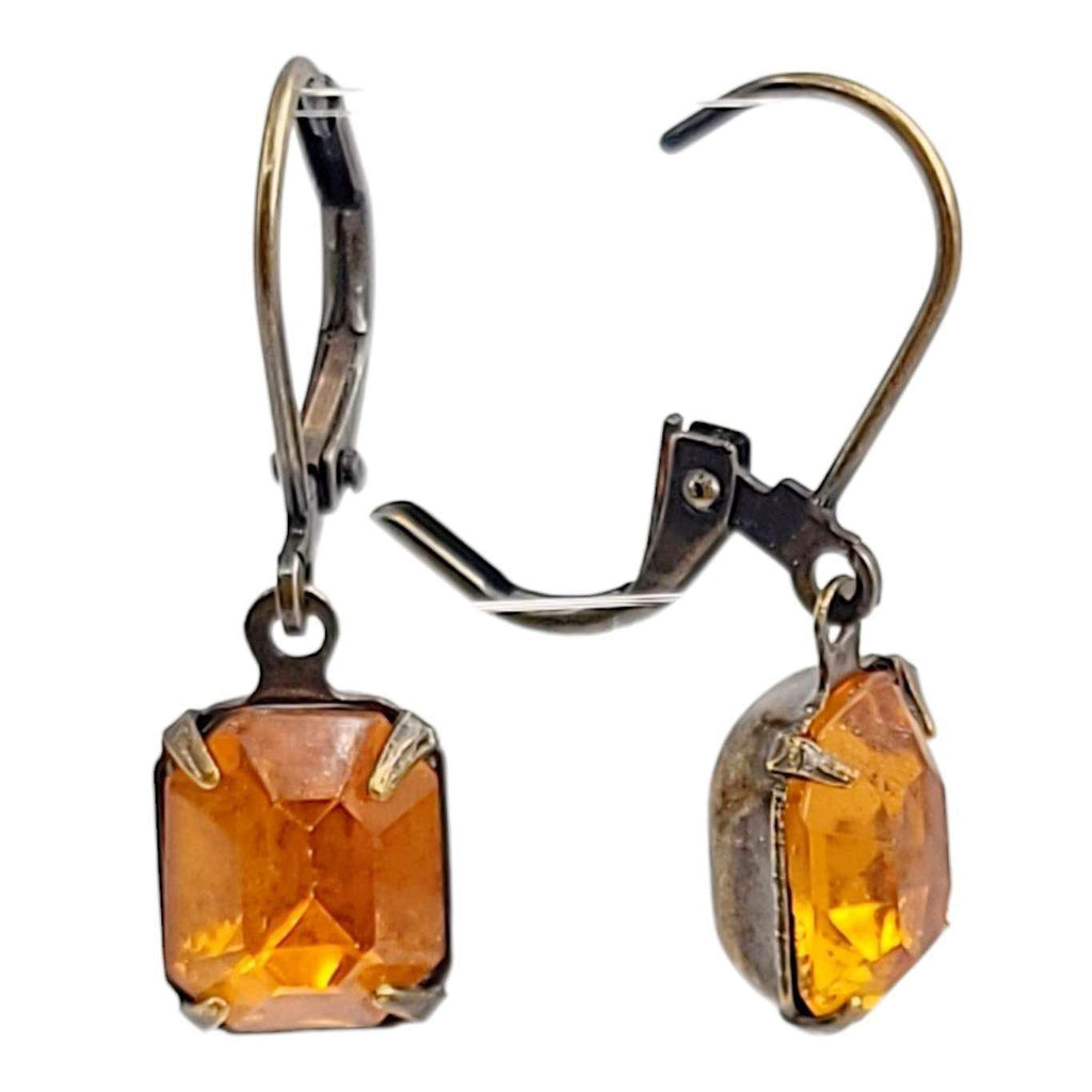 Earrings - Oranges and Yellows - Brass Vintage Rhinestone Dangles (Assorted Styles) by Christine Stoll | Altered Relics