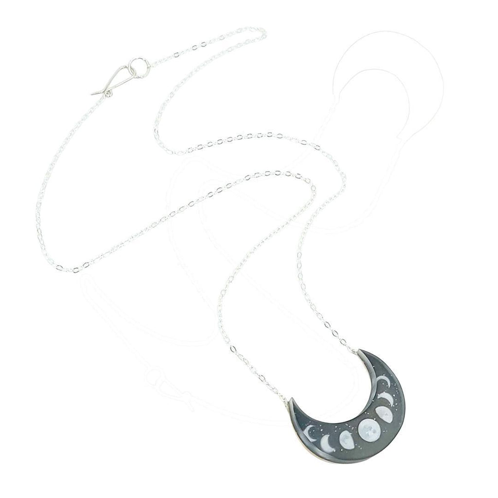 Necklace - Glitter Moons Crescent Painted by Fernworks
