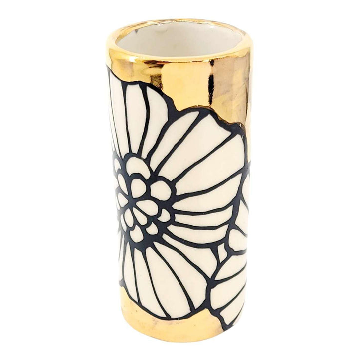 Vase - 4in Floral Cylinder with 22k Gold Solid Background (A) by Hsieh Clay SF