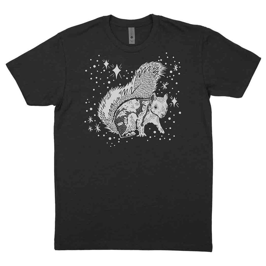 Adult Crew Neck - Cosmic Squirrel Charcoal Grey Tee (XS - 2X) by Starfangled Press
