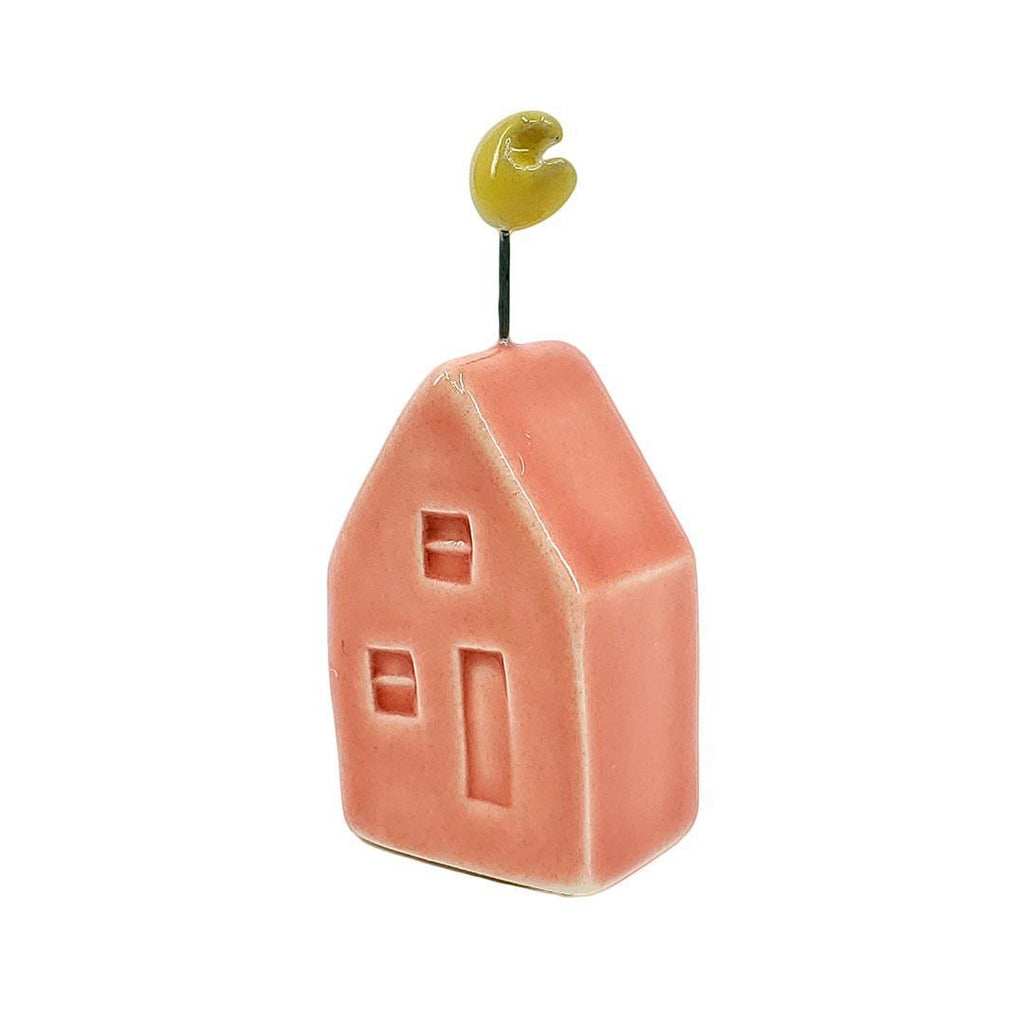 Tiny Pottery House - Coral Pink with Moon by Tasha McKelvey