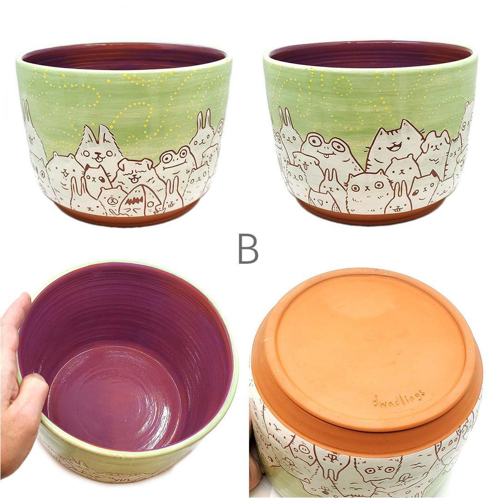 Planter - 7.5in x 5.5in  - Critter Town Green Cachepot (A or B) by Dwadlings