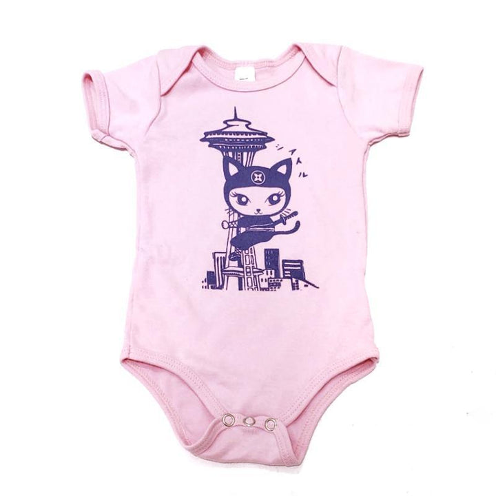 Onesie - Purple Ninja Kitty Space Needle on Pink by Namu
