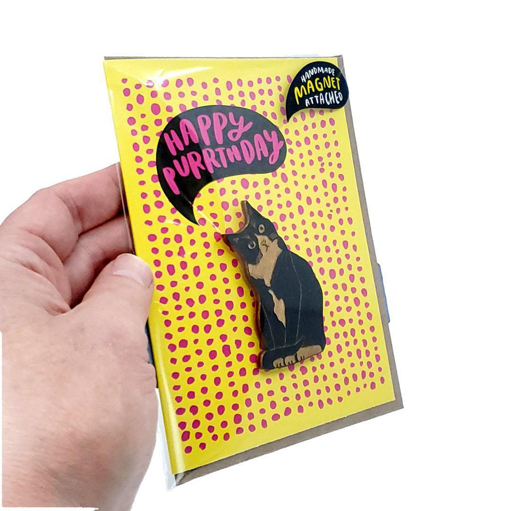 Magnet Card - Happy Purrthday Tuxedo Cat Card by SnowMade