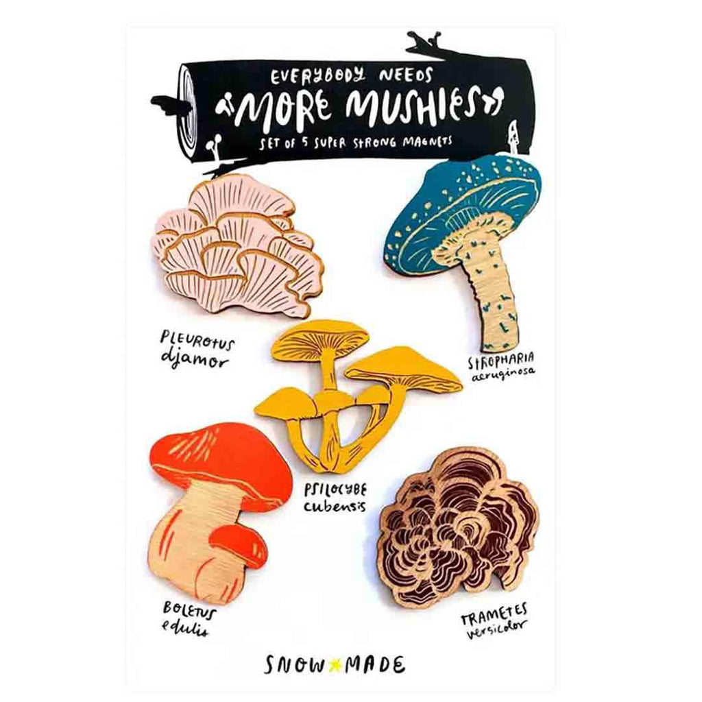 Magnets - Set of 5 - Wooden Mushrooms (Series 2) by SnowMade