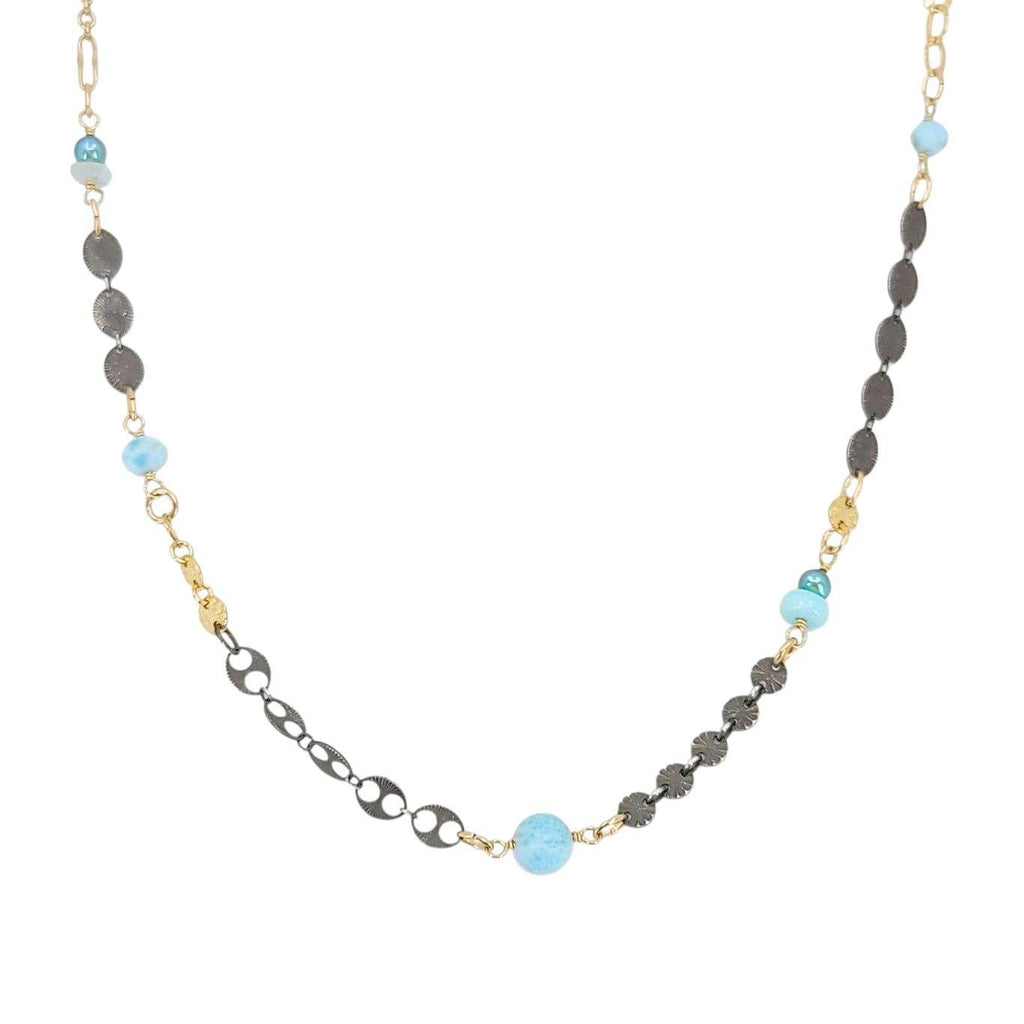 Necklace - Decorated Mixed Chain (Larimar, Aquamarine, Pearl) by Calliope Jewelry