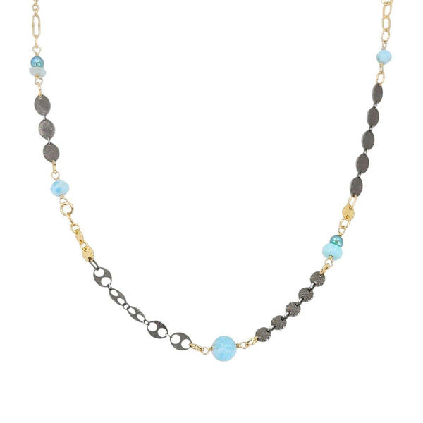 Necklace - Decorated Mixed Chain (Larimar, Aquamarine, Pearl) by Calliope Jewelry
