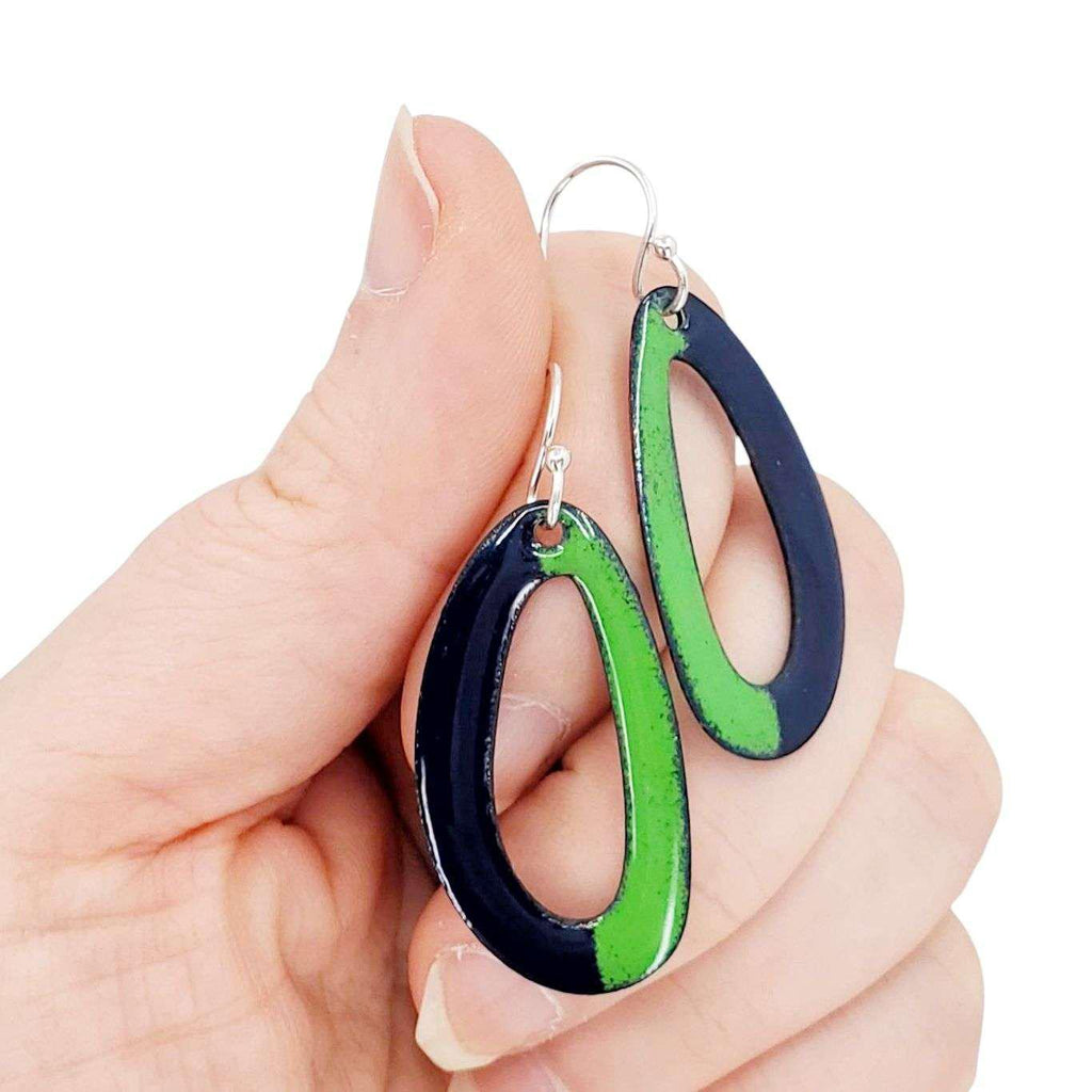 Earrings - Bi-color Open Oval (Green Blue) by Magpie Mouse Studios