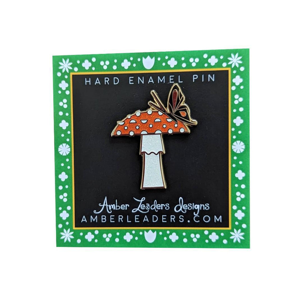 Enamel Pin - Mushroom and Butterfly by Amber Leaders Designs