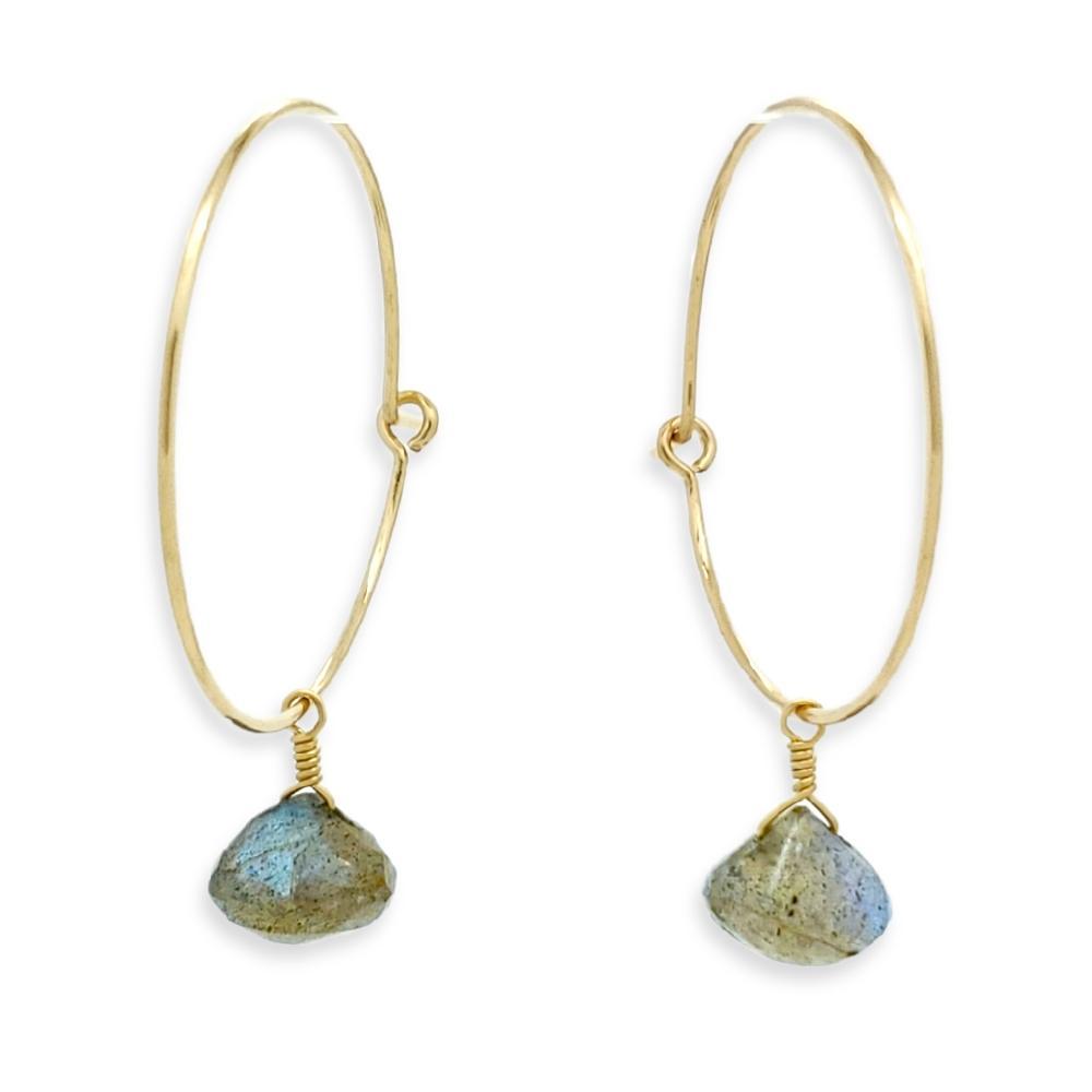 Earrings - Labradorite Drop Hoops (14k Gold Fill) by Foamy Wader