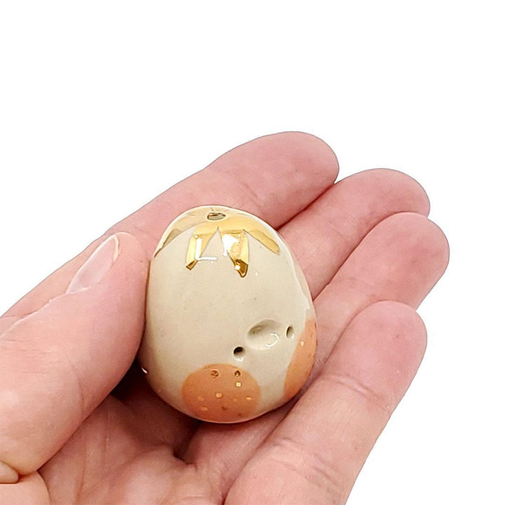 Figurine - Lucky Potato Bud Vase (Single Hole, Orange Cheeks, Gold Pointed Flower) by The Pottery Parade